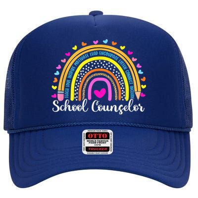 Counselor Rainbow Leopard Funny School Counselor Gift. High Crown Mesh Back Trucker Hat