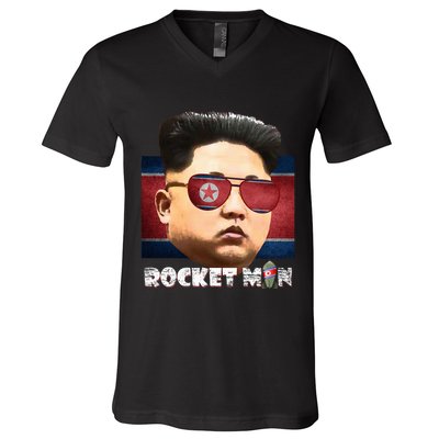 Cool Rocket Man Kim Jong Un V-Neck T-Shirt