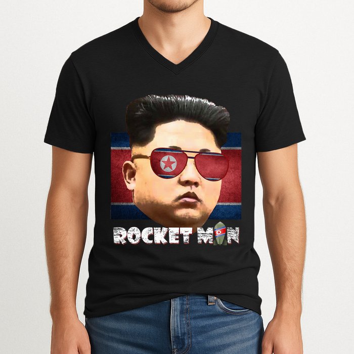 Cool Rocket Man Kim Jong Un V-Neck T-Shirt