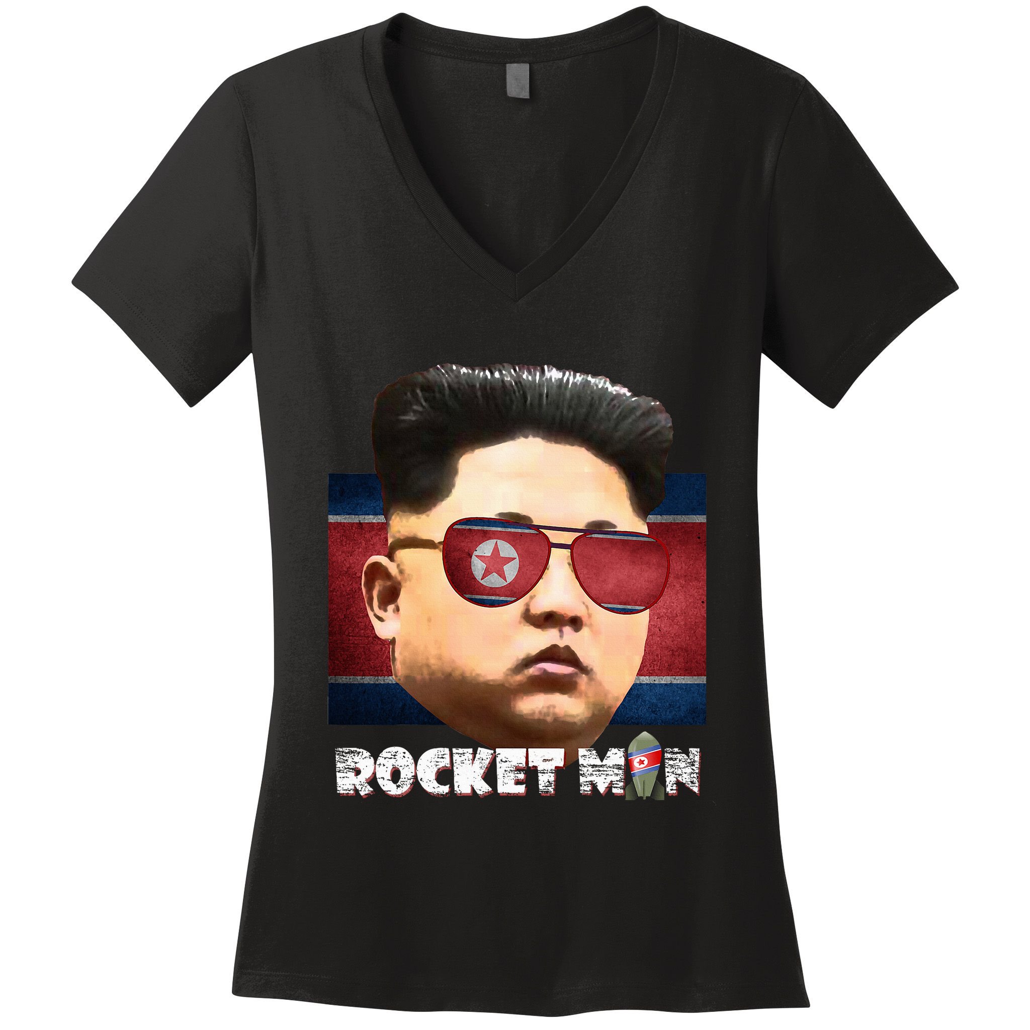 Cool Rocket Man Kim Jong Un Women's V-Neck T-Shirt
