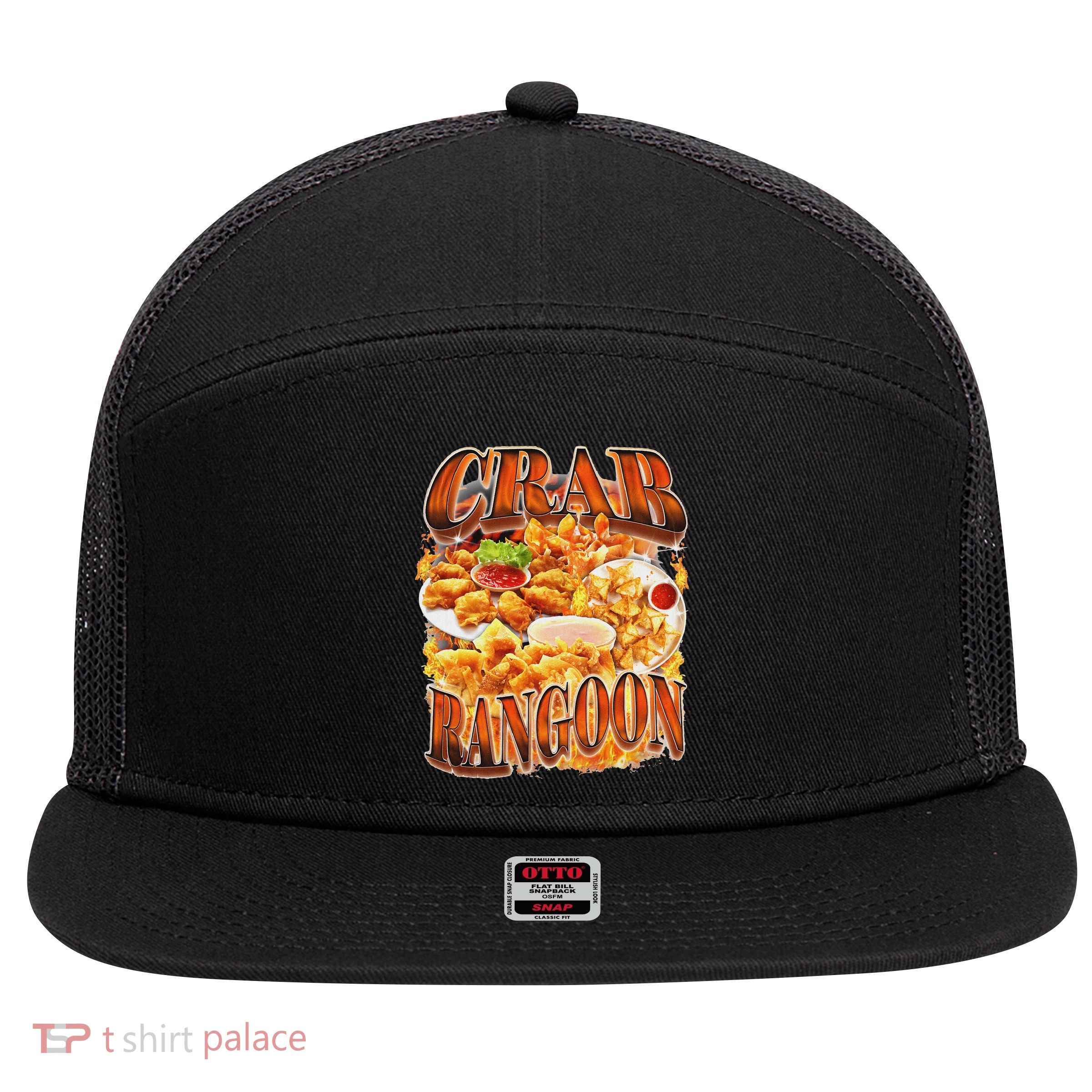 Crab Rangoon Meme Bootleg Rap Style 90s Vintage Funny 1990s 7 Panel Mesh Trucker Snapback Hat