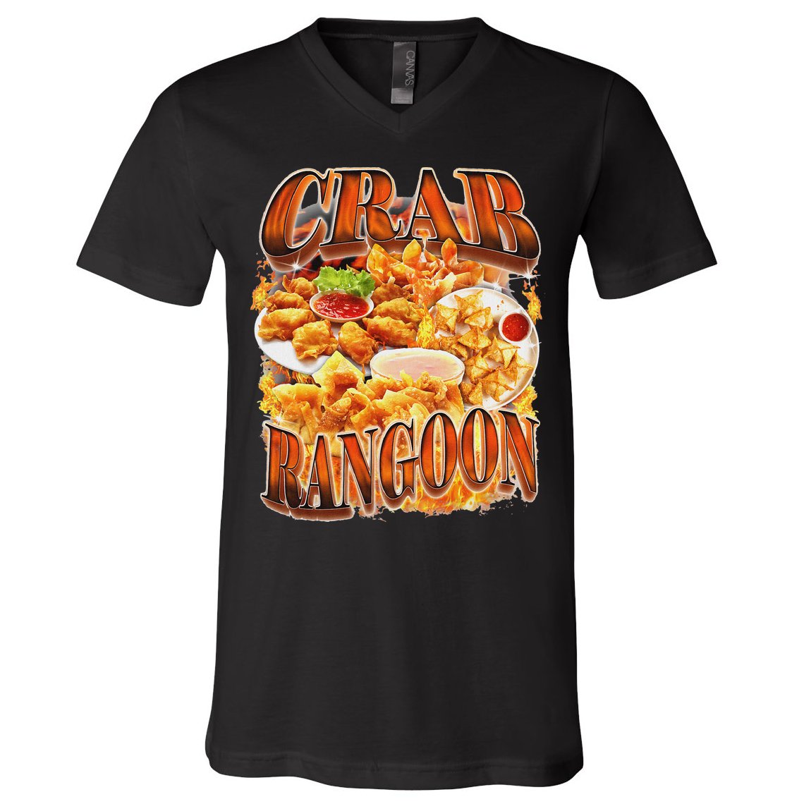 Crab Rangoon Meme Bootleg Rap Style 90s Vintage Funny 1990s V-Neck T-Shirt