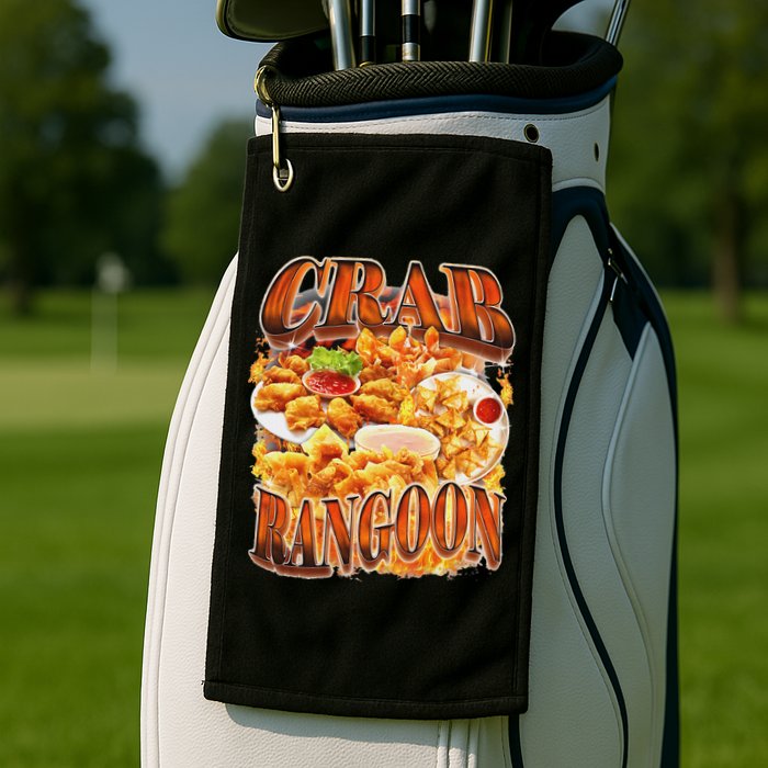 Crab Rangoon Meme Bootleg Rap Style 90s Vintage Funny 1990s Golf Towel