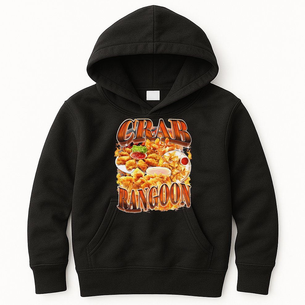 Crab Rangoon Meme Bootleg Rap Style 90s Vintage Funny 1990s Kids Hoodie