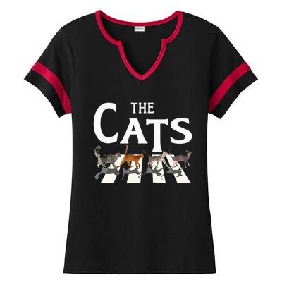 Cat Rock Music Funny Cat Lover Ladies Halftime Notch Neck Tee