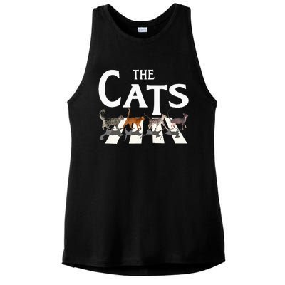 Cat Rock Music Funny Cat Lover Ladies PosiCharge Tri-Blend Wicking Tank