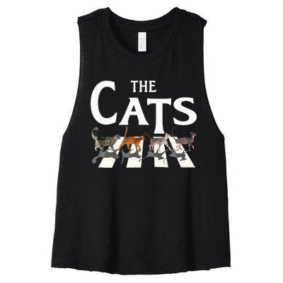 Cat Rock Music Funny Cat Lover Women's Racerback Cropped Tank