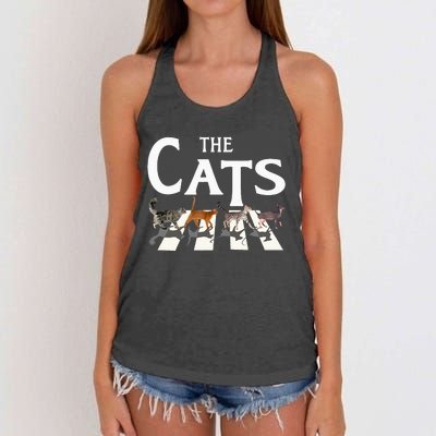 Cat Rock Music Funny Cat Lover Women's Knotted Racerback Tank