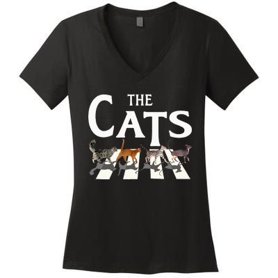 Cat Rock Music Funny Cat Lover Women's V-Neck T-Shirt