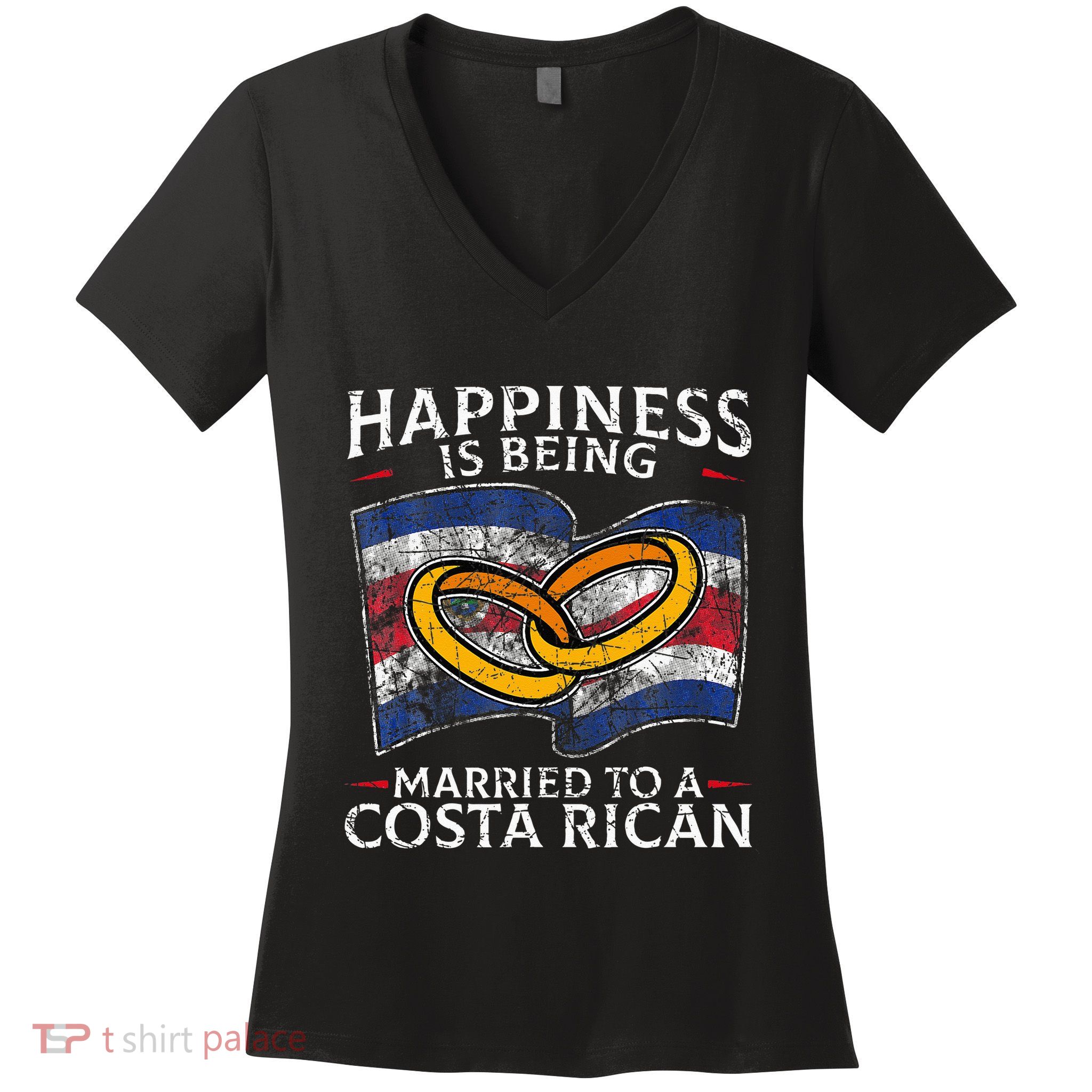 Costa Rica Marriage Costa Rican Heritage Married Flag Women's V-Neck T-Shirt