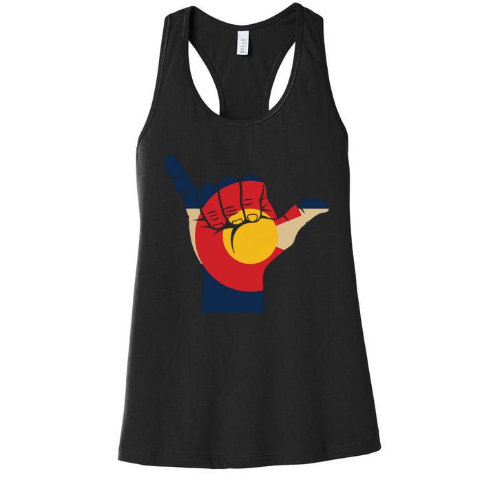 Colorado Rocky Mountain Shirts Shaka Sign Flag Of Colorado Women's Racerback Tank