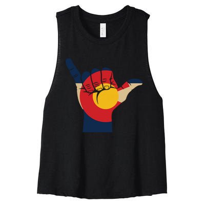 Colorado Rocky Mountain Shirts Shaka Sign Flag Of Colorado Women's Racerback Cropped Tank