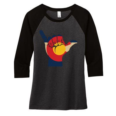 Colorado Rocky Mountain Shirts Shaka Sign Flag Of Colorado Women's Tri-Blend 3/4-Sleeve Raglan Shirt