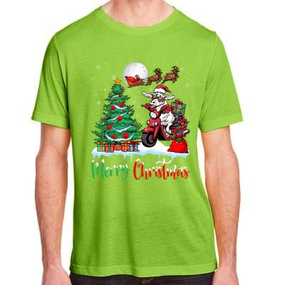 Cow Riding Motorcycle Santa Hat Xmas Merry Christmas Cow Gift Adult ChromaSoft Performance T-Shirt