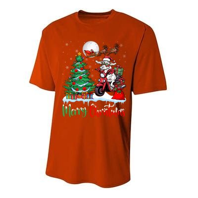 Cow Riding Motorcycle Santa Hat Xmas Merry Christmas Cow Gift Performance Sprint T-Shirt