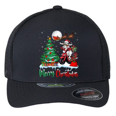 Cow Riding Motorcycle Santa Hat Xmas Merry Christmas Cow Gift Flexfit Unipanel Trucker Cap