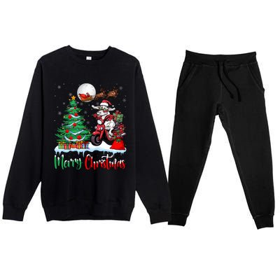 Cow Riding Motorcycle Santa Hat Xmas Merry Christmas Cow Gift Premium Crewneck Sweatsuit Set