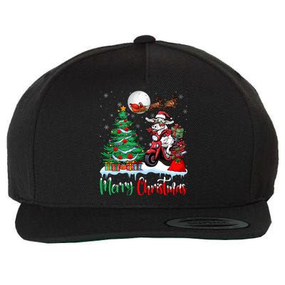 Cow Riding Motorcycle Santa Hat Xmas Merry Christmas Cow Gift Wool Snapback Cap