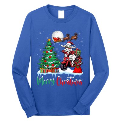 Cow Riding Motorcycle Santa Hat Xmas Merry Christmas Cow Gift Long Sleeve Shirt