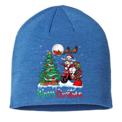 Cow Riding Motorcycle Santa Hat Xmas Merry Christmas Cow Gift Sustainable Beanie