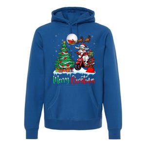 Cow Riding Motorcycle Santa Hat Xmas Merry Christmas Cow Gift Premium Hoodie