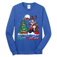 Cow Riding Motorcycle Santa Hat Xmas Merry Christmas Cow Gift Tall Long Sleeve T-Shirt