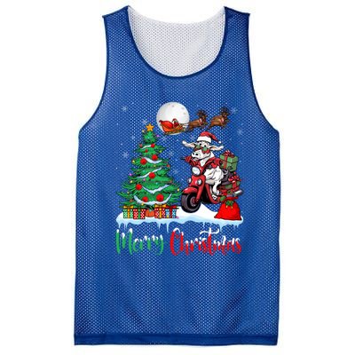 Cow Riding Motorcycle Santa Hat Xmas Merry Christmas Cow Gift Mesh Reversible Basketball Jersey Tank