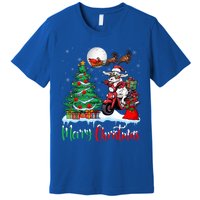 Cow Riding Motorcycle Santa Hat Xmas Merry Christmas Cow Gift Premium T-Shirt