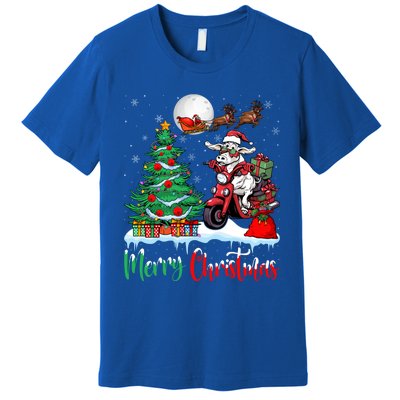 Cow Riding Motorcycle Santa Hat Xmas Merry Christmas Cow Gift Premium T-Shirt