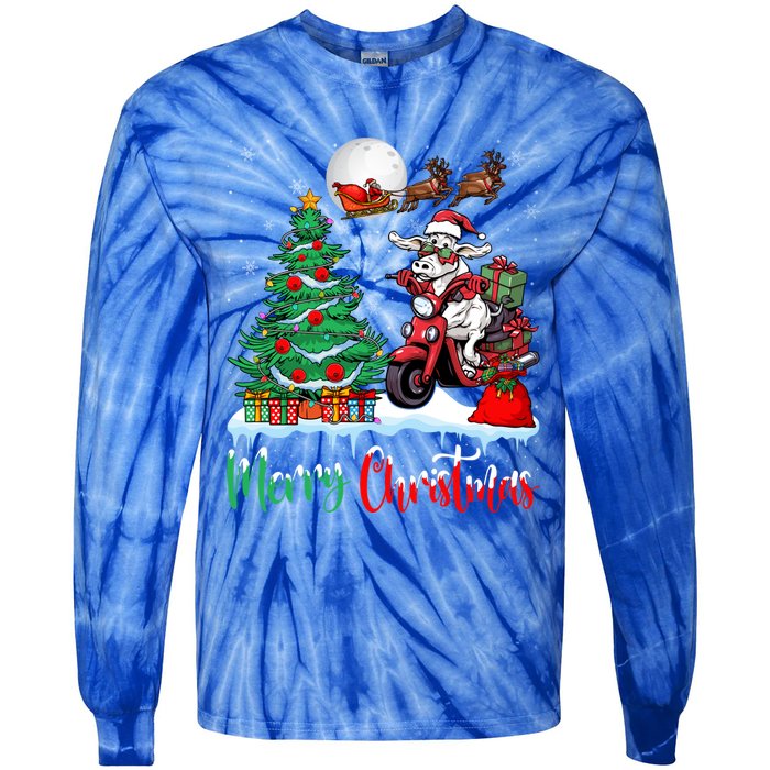 Cow Riding Motorcycle Santa Hat Xmas Merry Christmas Cow Gift Tie-Dye Long Sleeve Shirt