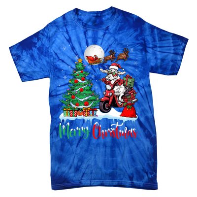 Cow Riding Motorcycle Santa Hat Xmas Merry Christmas Cow Gift Tie-Dye T-Shirt