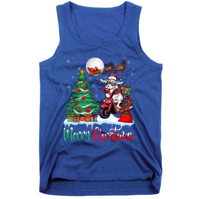 Cow Riding Motorcycle Santa Hat Xmas Merry Christmas Cow Gift Tank Top