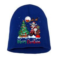 Cow Riding Motorcycle Santa Hat Xmas Merry Christmas Cow Gift Short Acrylic Beanie