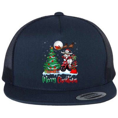 Cow Riding Motorcycle Santa Hat Xmas Merry Christmas Cow Gift Flat Bill Trucker Hat