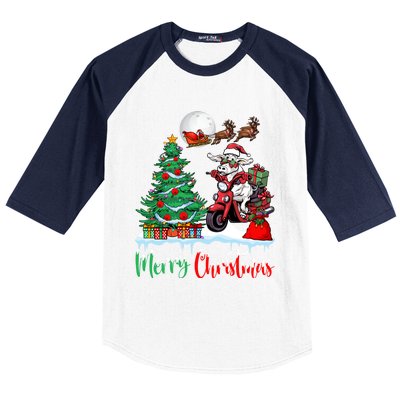 Cow Riding Motorcycle Santa Hat Xmas Merry Christmas Cow Gift Baseball Sleeve Shirt