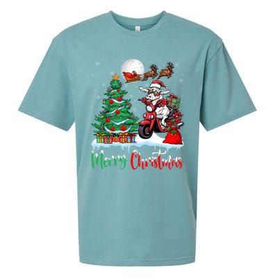 Cow Riding Motorcycle Santa Hat Xmas Merry Christmas Cow Gift Sueded Cloud Jersey T-Shirt