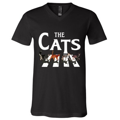 Cat Rock Music Funny Cat Lover Gifts V-Neck T-Shirt