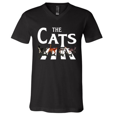 Cat Rock Music Funny Cat Lover Gifts V-Neck T-Shirt