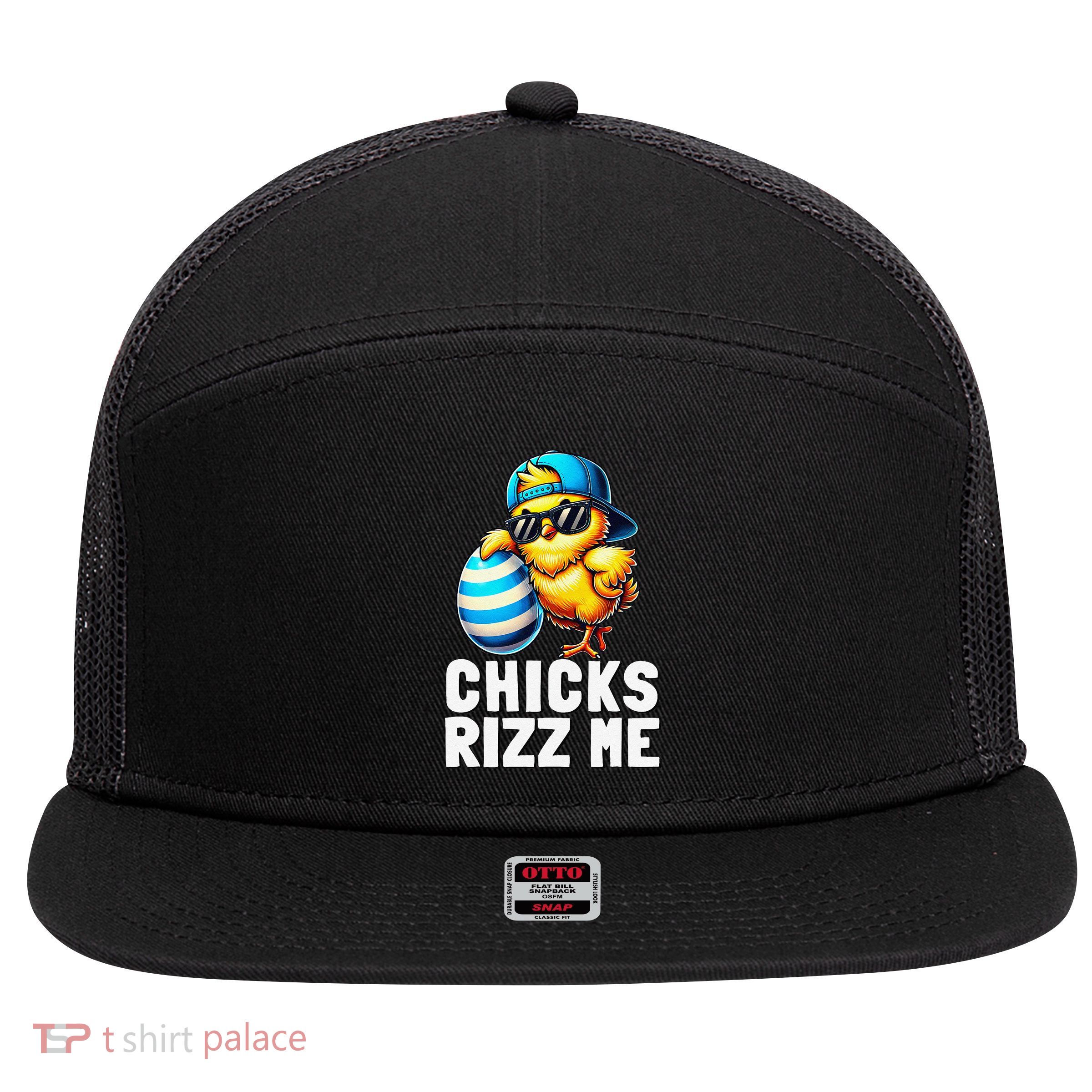 Chicks Rizz Me Meme Funny Easter Egg Rizz Up Bruh 7 Panel Mesh Trucker Snapback Hat