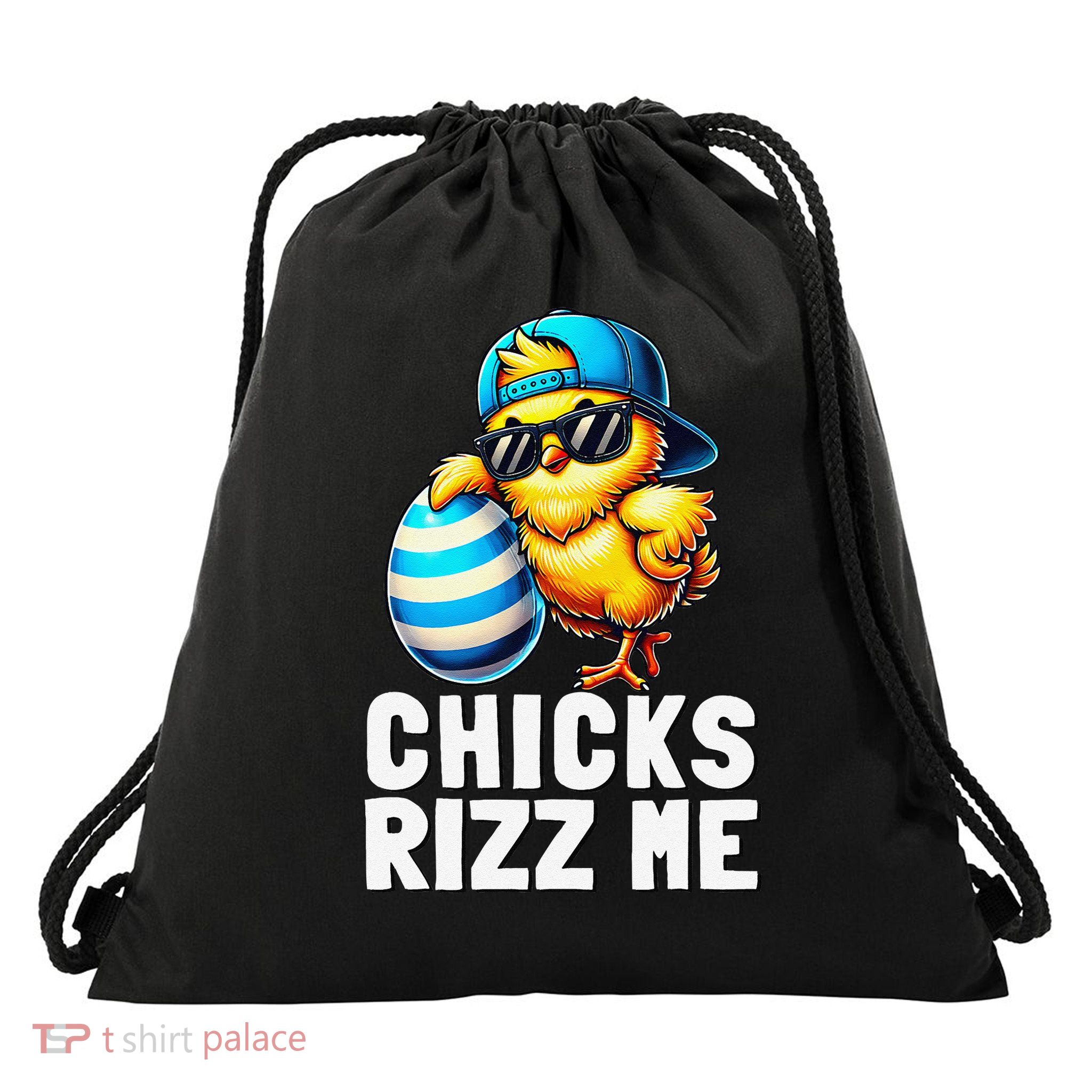Chicks Rizz Me Meme Funny Easter Egg Rizz Up Bruh Drawstring Bag
