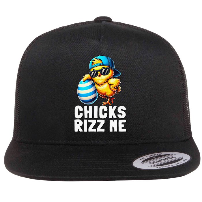 Chicks Rizz Me Meme Funny Easter Egg Rizz Up Bruh Flat Bill Trucker Hat