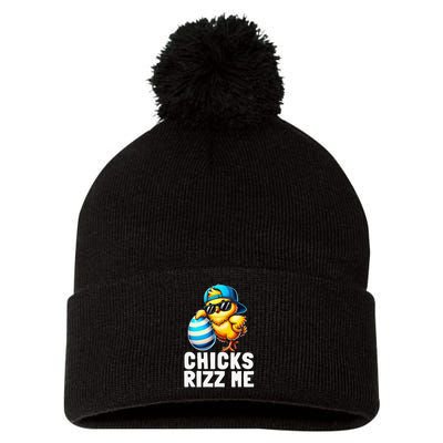 Chicks Rizz Me Meme Funny Easter Egg Rizz Up Bruh Pom Pom 12in Knit Beanie