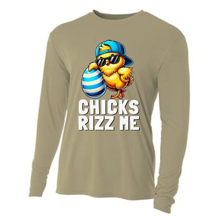 Chicks Rizz Me Meme Funny Easter Egg Rizz Up Bruh Cooling Performance Long Sleeve Crew