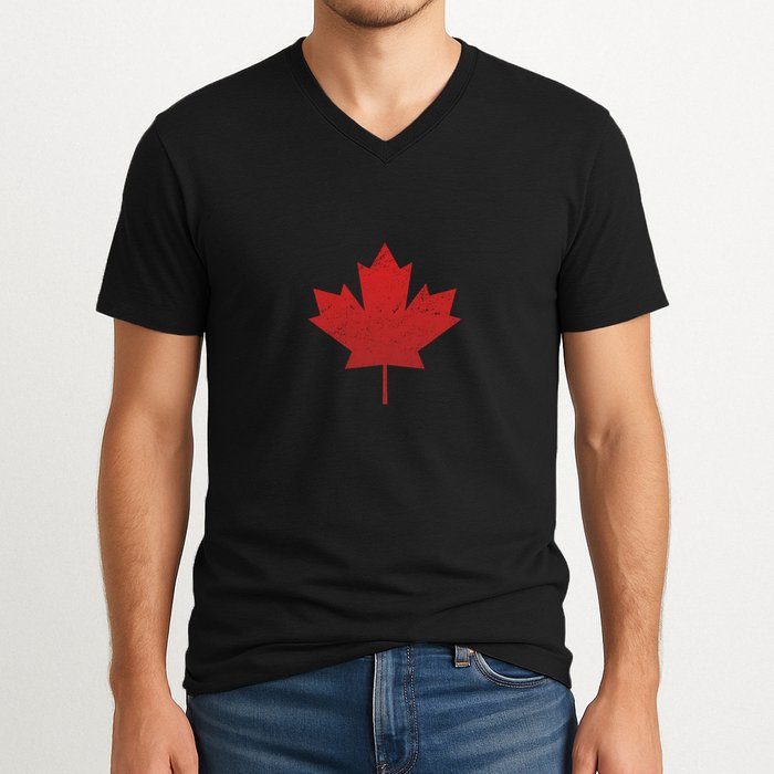 Canadian Red Maple Leaf Symbol V-Neck T-Shirt