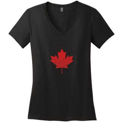 Canadian Red Maple Leaf Symbol Women's V-Neck T-Shirt