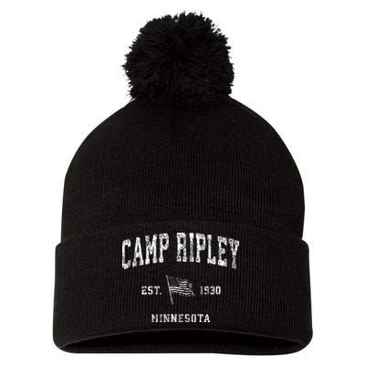 Camp Ripley Minnesota Mn Vintage Us Flag Sports Pom Pom 12in Knit Beanie