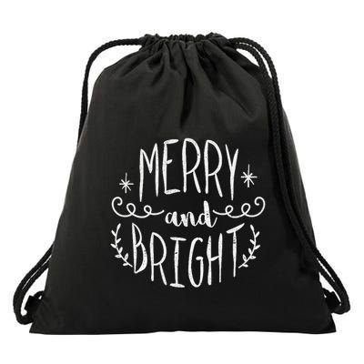 Christmas Rustic Merry And Bright Drawstring Bag