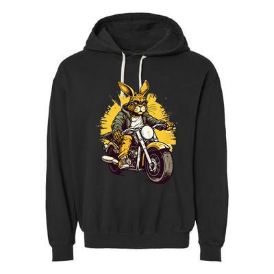 Cool Rabbit Motorcycle Rider Wild Hare Biker Garment-Dyed Fleece Hoodie