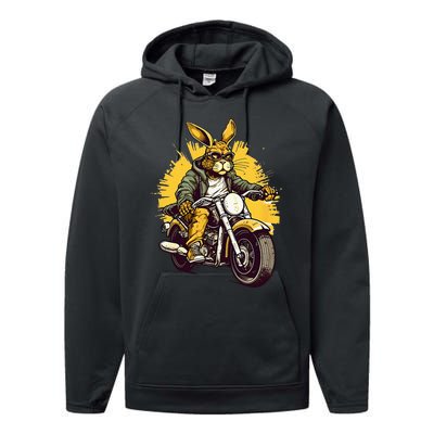 Cool Rabbit Motorcycle Rider Wild Hare Biker Performance Fleece Hoodie