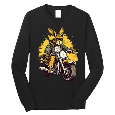 Cool Rabbit Motorcycle Rider Wild Hare Biker Long Sleeve Shirt